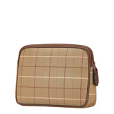 バーバリー チェック クラッチバッグ カーキグリーン ブラウン キャンバス レザー レディース BURBERRY 【中古】